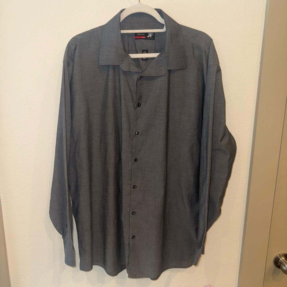 🌟 JF J.Ferrar Charcoal Dress Shirt Stretch Comfort worn XXL